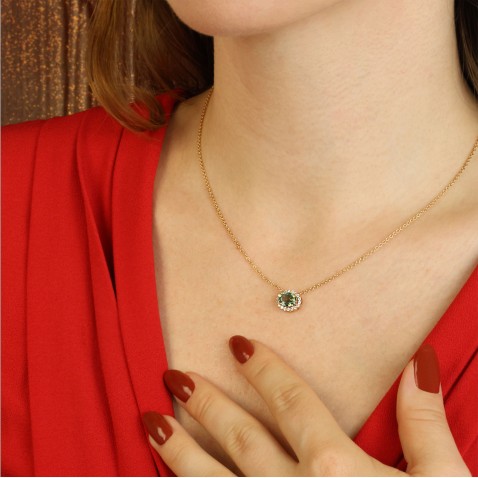 Fio com Pendente Ouro 18K com Diamantes e Safira | Special Moments