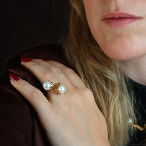 Gold-plated Silver Ring with Pearls