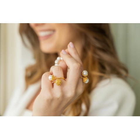 Gold-plated Silver Ring with Pearls