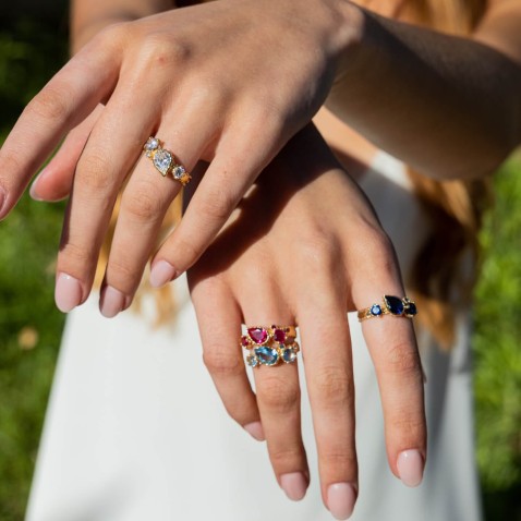 Gold-plated silver ring with crystals