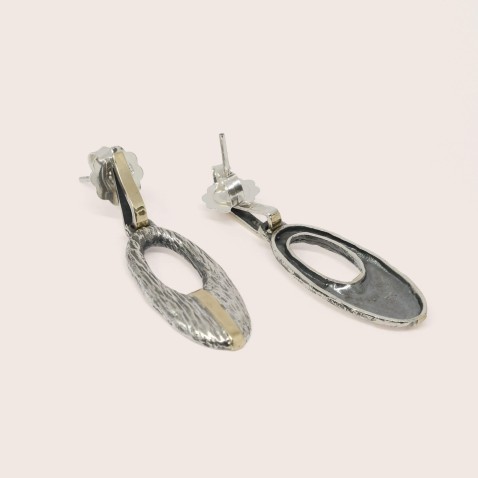 Long Oval Silver and 9k Gold Drop Earrings | Styliano