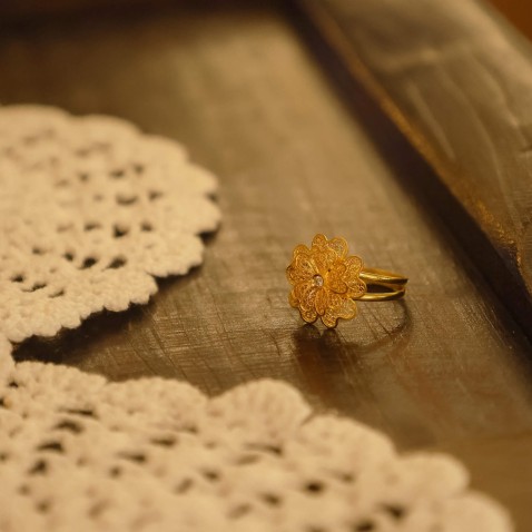 19.2K Gold Filigree Flower Ring | 100% Handcrafted Filigree